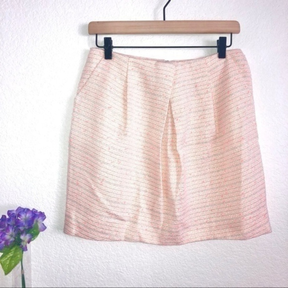 NEW FRNCH CORAL PINK METALLIC SHIMMER TWEED MINI SKIRT MEDIUM